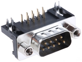 Złącze D-Sub 9-pinowe Męski Kąt Proste Przewlekany raster 2.77mm Złoto, nikiel