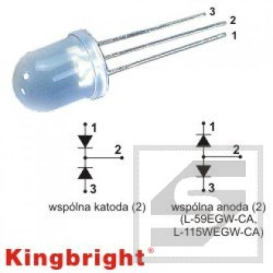 Dioda LED 10mm czerw./ziel.;3 nogi; ws. katoda;L-819SURKSGW;KINGBRIGHT