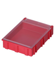 Skrzynka z przegródkami l. przedziałów: 1 szerokość: 63mm wysokość: 21mm głębokość: 85.3mm, kolor Czerwony,
