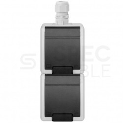 Gniazdo zasilające podwójne natynkowe hermetyczne IP65 szare z klapką 2x [2P+Z] z przesłonami, pionowe Aquant 2K