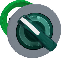 Toggle switch, 2 positions, illuminable, latching, waistband round, green, front ring gray, 90°, mounting Ø 30.5 mm, ZB5FK1233C0