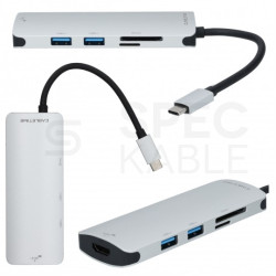 AUDA Adapter USB C (m)-> HDMI(ż) 4K + 2x USB A(ż) 3.0 + USB C (ż) + czytnik kart SD/TF i Micro SD 15cm