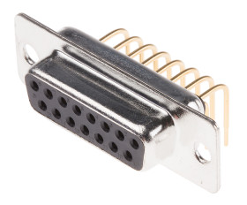 Złącze D-Sub 15-pinowe Żeński Kąt Proste Przewlekany raster 2.77mm Złoto na niklu