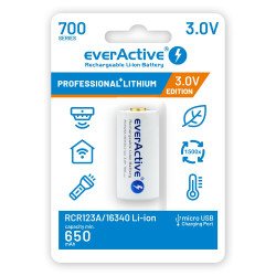 OUTLET Akumulator everActive 16340 3V Li-ion 700mAh micro USB z zabezpieczeniem