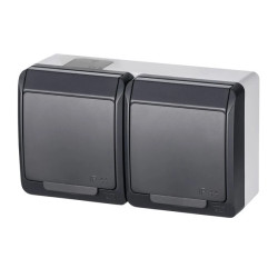 Hermes Gniazdo hermetyczne podwójne natynkowe z uziemieniem 16A IP44 antracyt 0322-07