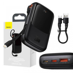 Powerbank Baseus Qpow Pro z kablem Lightning, USB-C, USB, 10000mAh, 20W (czarny)