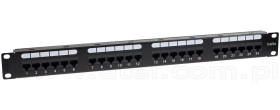 Patch panel 24-portowy, UTP, kat. 5e, 1U, 19", złącza typu dual block, uchwyty na kabel