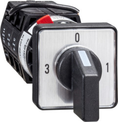 Ammeter changeover switch, right: 0° - 90° - 180° - 270°, rotary actuator, 440 V, (W x H x D) 30 x 30 x 100 mm, front mounting,