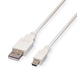VALUE Kabel USB 2.0, Typ A - 5-pin Mini, Typ A 5-pin Mini, biały, 1,8 m