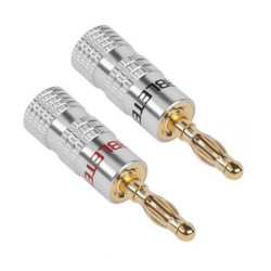 Wtyk Banan HQ 2szt kpl.czer+czar metal Gold