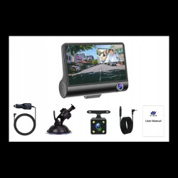 Rejestrator samochodowy CAR DVR - monitor + 3 kamery (kamera główna 170st pozostałe 120st)