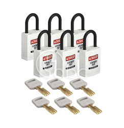 Kłódka LOTO SafeKey kompaktowa, nylonowa, szekla 25 mm, biała (6 szt.), 150215
