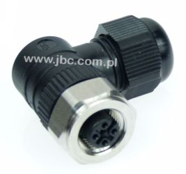 RKCWN 4/9, M12, 4 styki, złącze żeńskie (gniazdo) kątowe, dławik SW19 (4-8mm), nakrętka ze stali szlachetnej, czarne, LUMBERG, 3