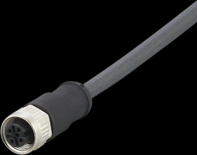 Sensor actuator cable, M12 cable socket, straight, A to open end, 4 pole, 5 m, PUR, black, 4 A, E12638