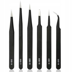 ZESTAW METALOWYCH PĘSET ESD 6 SZTUK PINCETA PĘSETY