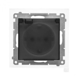 Simon 55 Gniazdo Schuko IP44 z przesłonami z uszczelką(moduł), szybkozłącza. Klapka transparentna Czarny mat TGSZ1BCZ.01/149A