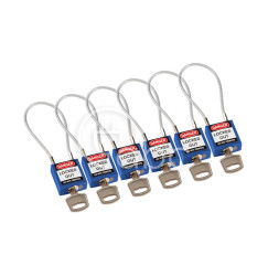 Kłódka bezpieczeństwa LOTO z linką (200 mm), niebieska (6 szt.), 195974