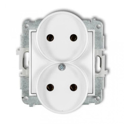 MINI Mechanizm gniazda podwójnego do ramki bez uziemienia 2x2P (bez przesłon torów prądowych) biały mat 25MGPR-2