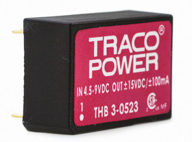 Przetwornica DC-DC, 3W, Uwe 4,5 → 9 V DC, Uwy ±15V dc, Iwy ±100mA Nie, TRACOPOWER Tak