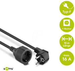 93095 Verlängerung Schutzkontakt, 10 m, Schwarz