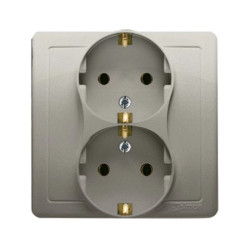 Simon Basic Gniazdo podwójne z/u SCHUKO satynowy BGSZ2/29