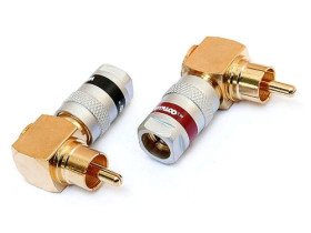 Wtyk RCA (chinch) kątowy lutowany na przewód złoty 7mm RW612