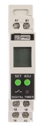 Timer Relay Szyna DIN 24 → 240V ac/dc SPDT 1-stykowy RS PRO SPDT 01. s → 999h Wielofunkcyjne funkcyjny