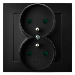 AS Gniazdo podwójne z uziemieniem z przesłonami torów prądowych, kompletne z ramką czarny metalik GP-2GZP/33