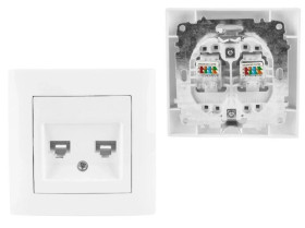 Gniazdo Komputerowe Internetowe Podwójne 2x RJ45 Gniazdko Podtynkowe Białe