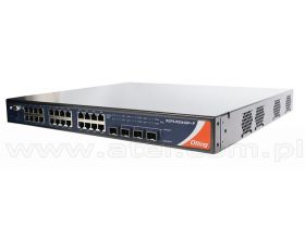 RGPS-R9244GP+-P, Switch przemysłowy zarządzalny, 24x 10/1000 RJ-45 PoE + 4 sloty SFP+ 1G/10G, O/Open-Ring <30ms, L3