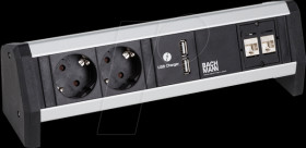 902.196 Multiple socket, 2-way, type F, 2x USB, 2x LAN