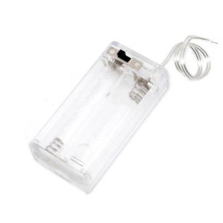 Koszyk baterii AA x2 z pokrywą, włącznikiem i przewodami, przezroczysty