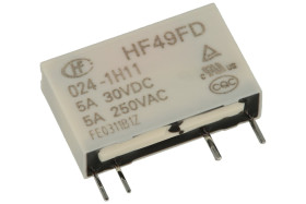 Przekaźnik; elektromagnetyczny miniaturowy; HF49FD-024-1H11; 24V; DC; 1 styk zwierny; 5A; 250V AC; 5A; 30V DC; do druku (PCB); H