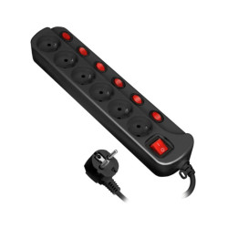 Przedłużacz 6gn 1.5m z 7 wył. cz czarny z 7 wyłącz.