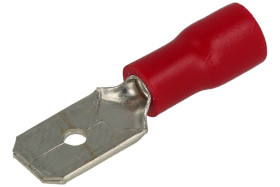 Konektor; 6,3x0,8mm; płaski wsuwka; izolowany; 01115-MDD1.25-250; czerwony; proste; na przewód; 0,5÷1,5mm2; cynowane; zaciskany;