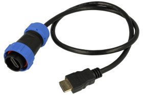 Wtyk z przewodem; HDMI 2.0; SY2510/PHDMI2.0-05M; wtyk HDMI z przewodem 0,5m; proste; czarny; skręcane; IP67; plastik; Weipu; RoH