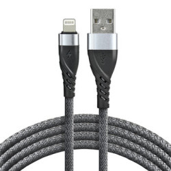 Kabel przewód pleciony USB - Lightning / iPhone everActive CBB-1IG 100cm z obsługą szybkiego ładowania do 2,4A szary