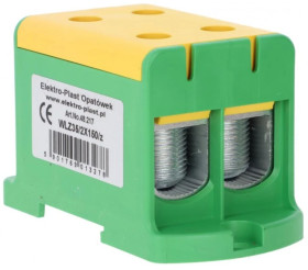 Blok rozdzielczy-odgałęźny 2x1-biegun AL/CU 35-150mm2 żółto-zielony montaż płaski i na szynę TH WLZ35/2x150/z 48.217