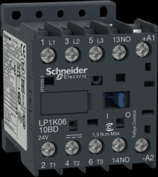 Power contactor, 3 pole, 6 A, 400 V, 3 Form A (N/O), coil 24 VDC, screw connection, LP1K0610BDTQ