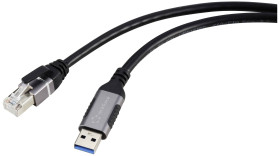 Renkforce USB, LAN adapter [1x złącze męskie USB-A 3.2 (USB 3.0) - 1x złącze męskie RJ45] 3.00 m aluminiowa wtyczka