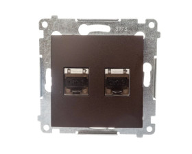 Simon 54 Gniazdo komputerowe podwójne 2xRJ45 kat.6 ekranowane z przesłoną brąz mat D62E.01/46