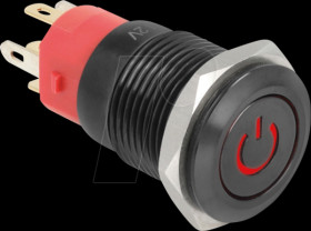 22013 Push Switch for Installation black 16 mm 12 V 5 x solder connect