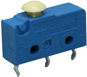 Subminiature snap-action switch, On-On, PCB connection, pin plunger, 1.5 N, 6 (2) A/250 VAC, IP40, 1050.2202