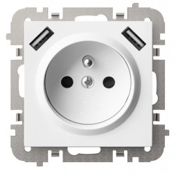 SANTRA gniazdo 2P+Z 2xUSB Zasilające bez ramki podtynkowe biały 4188-10