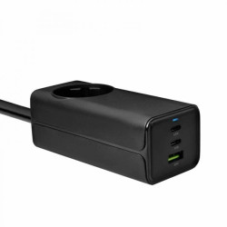 Ładowarka sieciowa Akyga AK-CH-21 65W 2xUSB-C USB-A PD GaN 5-20V / 1.5-4.5A + gniazdo AC czarna 1.5m