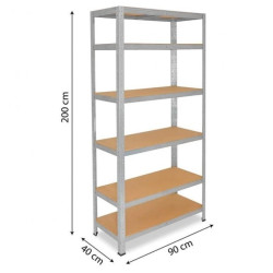 REGAŁ 6-POZIOMOWY 200 x 90 x 40CM UDŹWIG PÓŁKI: 175 KG GWI0650 CHOMIK