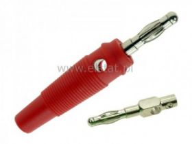 Wtyk bananowy 4mm 56,5mm czerw.+czarny niklowany