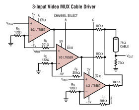 Low Cost 5V/±5V 300MHz Triple Video Amplifier in 3mm x 3mm QFN