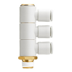 Złączka pneumatyczna R 3/8 Wciskane 12 mm SMC Uniwersalne kolanko obejmowane z potrójnym rozgałęzieniem R 3/8