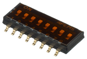 Przełącznik DIP 8-pozycyjny SPST SMD 100 mA przy 50 V DC (liniowy), 25 mA przy 24 V DC (impulsowy) -20 → +70°C